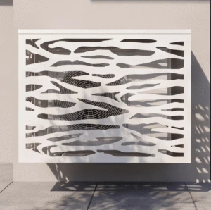 Jungle 2 Outdoor air-conditioning cover, wall-mounted, Jungle motif, pure white finish.