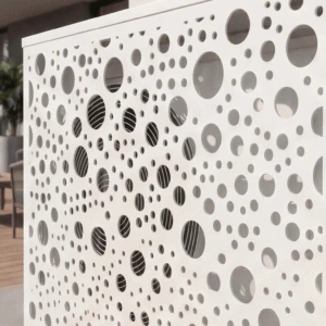Cache climatiseur extérieur, fixation murale au motif Bulles, finition blanc pur.