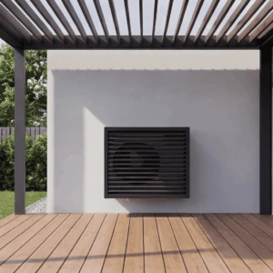 Persienne à angles droits Cache climatiseur extérieur - fixation murale, design Persienne à angles droits, finition gris anthracite.