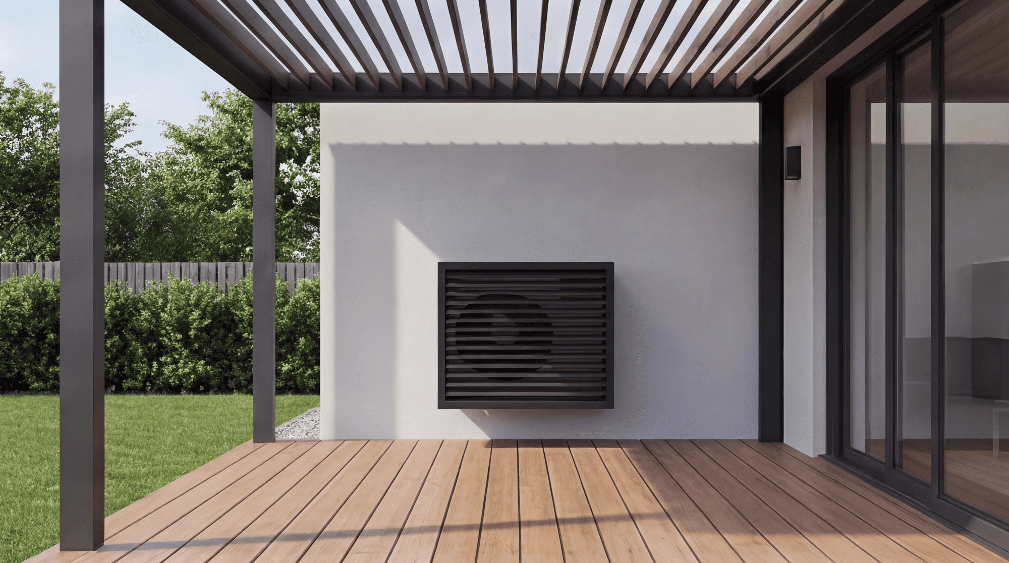 Persienne à angles droits Cache climatiseur extérieur - fixation murale, design Persienne à angles droits, finition gris anthracite.