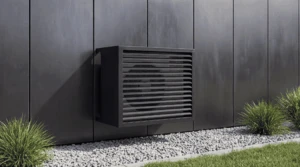 Persienne à angles droits Cache climatiseur extérieur - fixation murale, design Persienne à angles droits, finition gris anthracite.