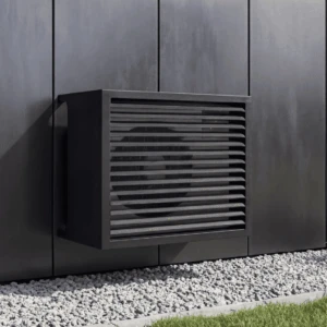 Persienne à angles droits Cache climatiseur extérieur - fixation murale, design Persienne à angles droits, finition gris anthracite.