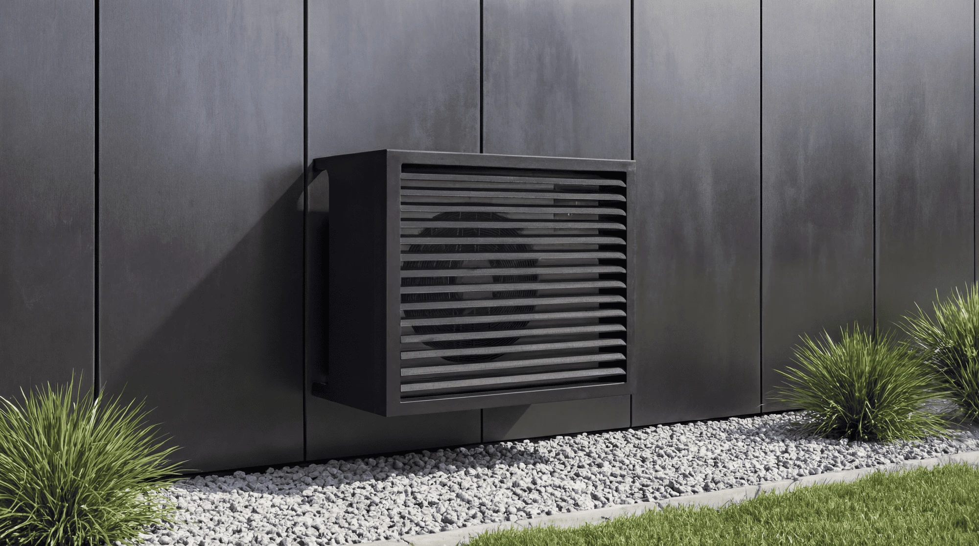 Persienne à angles droits Cache climatiseur extérieur - fixation murale, design Persienne à angles droits, finition gris anthracite.