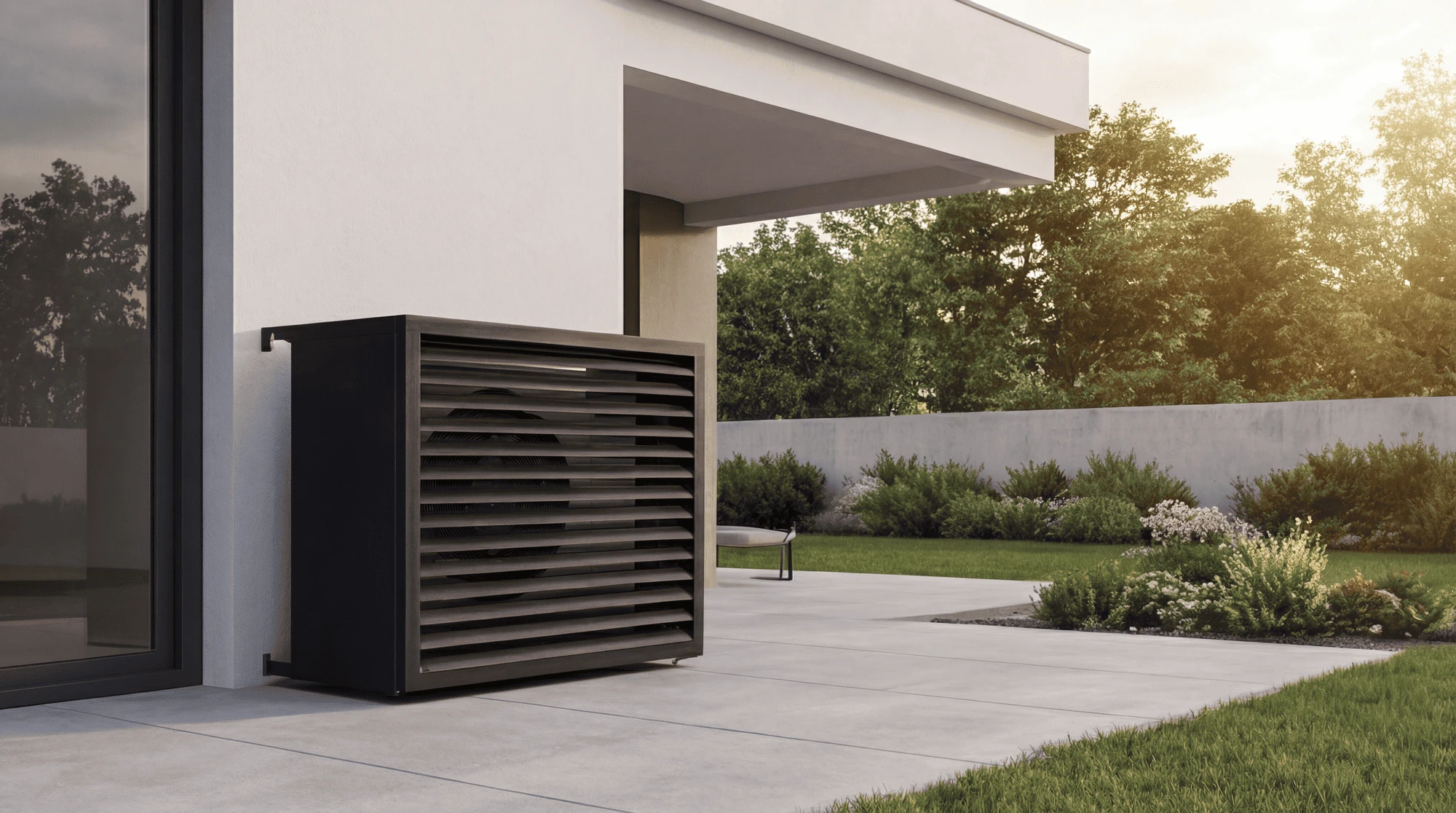 Persienne à angles droits Cache climatiseur extérieur - fixation murale, design Persienne à angles droits, finition gris anthracite.