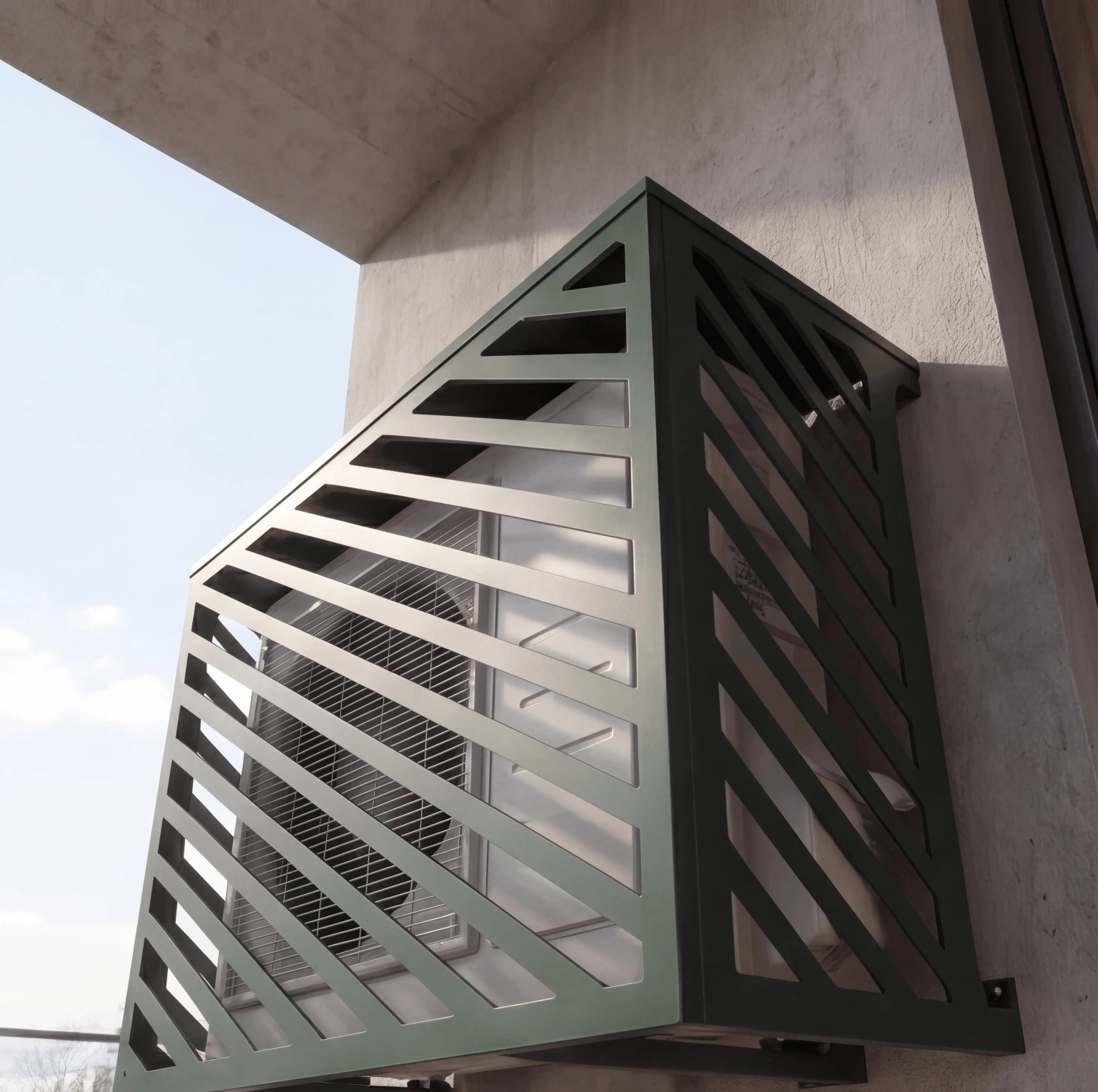 Cache climatiseur extérieur, fixation murale Diagona, finition vert mousse.