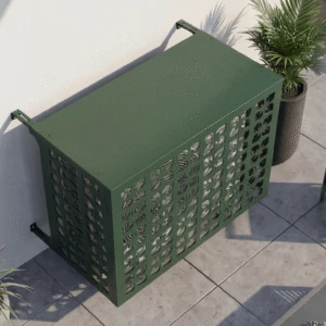 Cache climatiseur extérieur, fixation murale au motif Faïence, finition vert mousse.