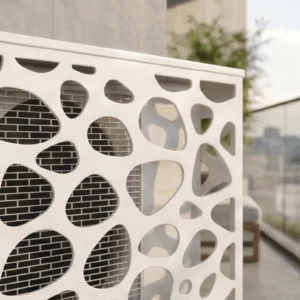 Cache climatiseur extérieur, fixation murale au motif Galeo, finition blanc pur.