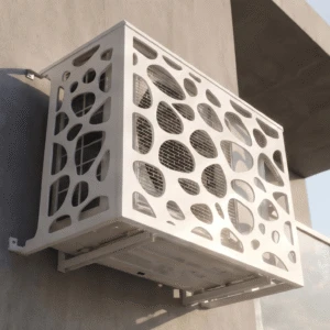 Cache climatiseur extérieur, fixation murale au motif Galeo, finition blanc pur.