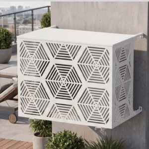 Cache climatiseur extérieur, fixation murale au motif Hexagone, finition blanc pur.