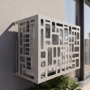Modulo 1 Cache climatiseur extérieur, fixation murale au motif Modulo, finition gris clair.