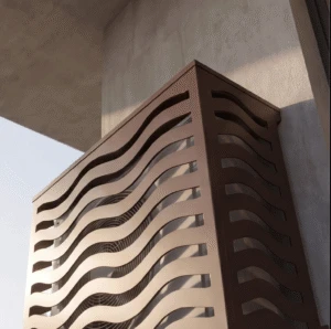 Onde 3 Cache climatiseur extérieur, fixation murale au motif Onde, finition brun sépia.