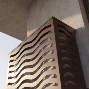 Onde 3 Cache climatiseur extérieur, fixation murale au motif Onde, finition brun sépia.