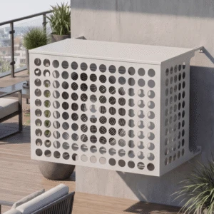 Perfora 1 Cache climatiseur extérieur, fixation murale au motif Perfora, finition gris clair.