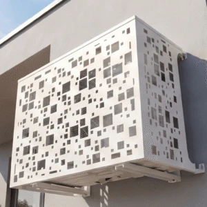 Cache climatiseur extérieur, fixation murale au motif Pixel, finition blanc pur.