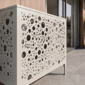 Cache climatiseur extérieur, fixation murale au motif Bulles, finition Gris clair.