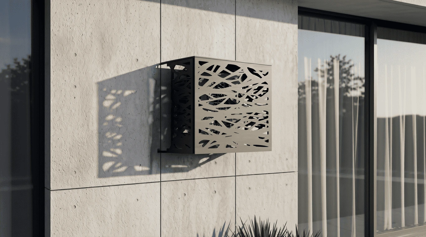Cache climatiseur extérieur - fixation murale au motif Lianes, finition gris anthracite.