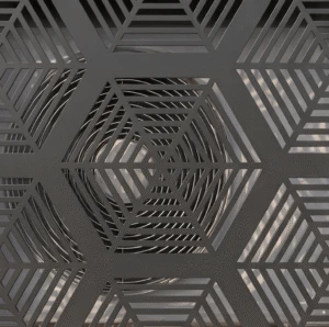hexagone sol 3 Cache climatiseur extérieur, fixation murale au motif Hexagone, finition noir profond.