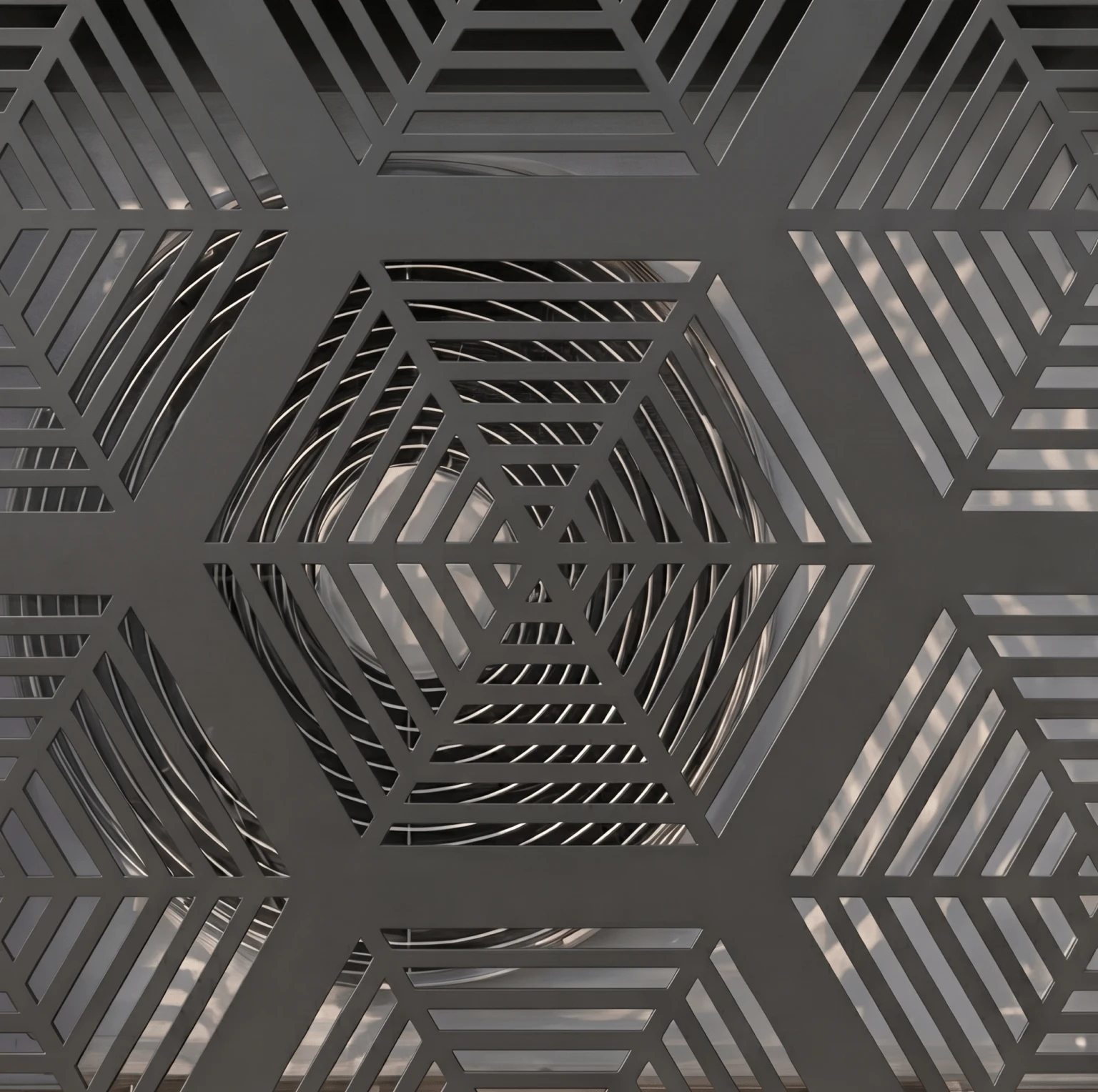 Cache climatiseur extérieur, fixation murale au motif Hexagone, finition noir profond.