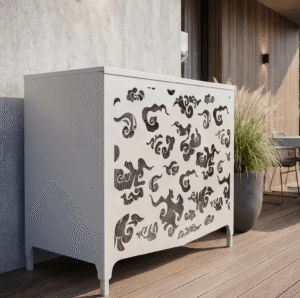 kumo sol 3 Cache climatiseur extérieur, fixation murale au motif Kumo, finition Gris clair.