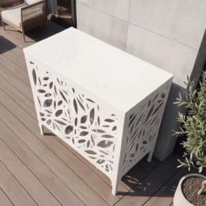 olivio sol 3 Cache climatiseur extérieur, fixation murale au motif Olivio, finition blanc pur.