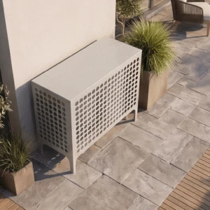 perfora sol 3 Cache climatiseur extérieur, fixation murale au motif Perfora, finition Gris clair.