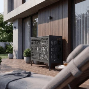 samarah sol 2 Cache climatiseur extérieur, fixation murale au motif Samarah, finition noir profond.