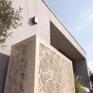 tatsumaki sol 2 Cache climatiseur extérieur, fixation murale au motif Tatsumaki, finition ivoire.