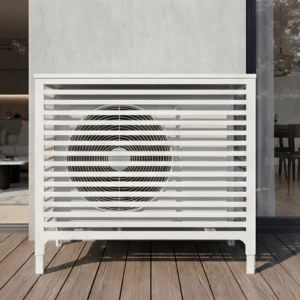 ventila sol 3 Cache climatiseur extérieur, fixation murale au motif Ventila, finition blanc pur.