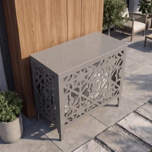 zelligue sol 4 Cache climatiseur extérieur, fixation murale au motif Zelligue, finition Gris aluminium.