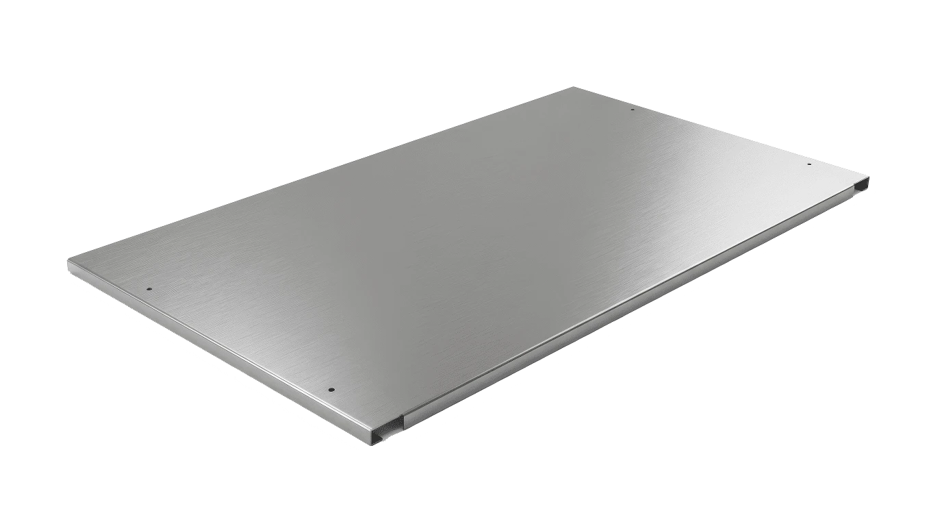 Flat, shiny metal plate