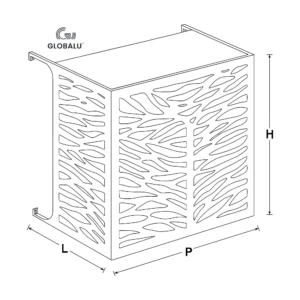 Guide taille CCLIM MUR Schéma du cache climatiseur extérieur mural pour mesures.