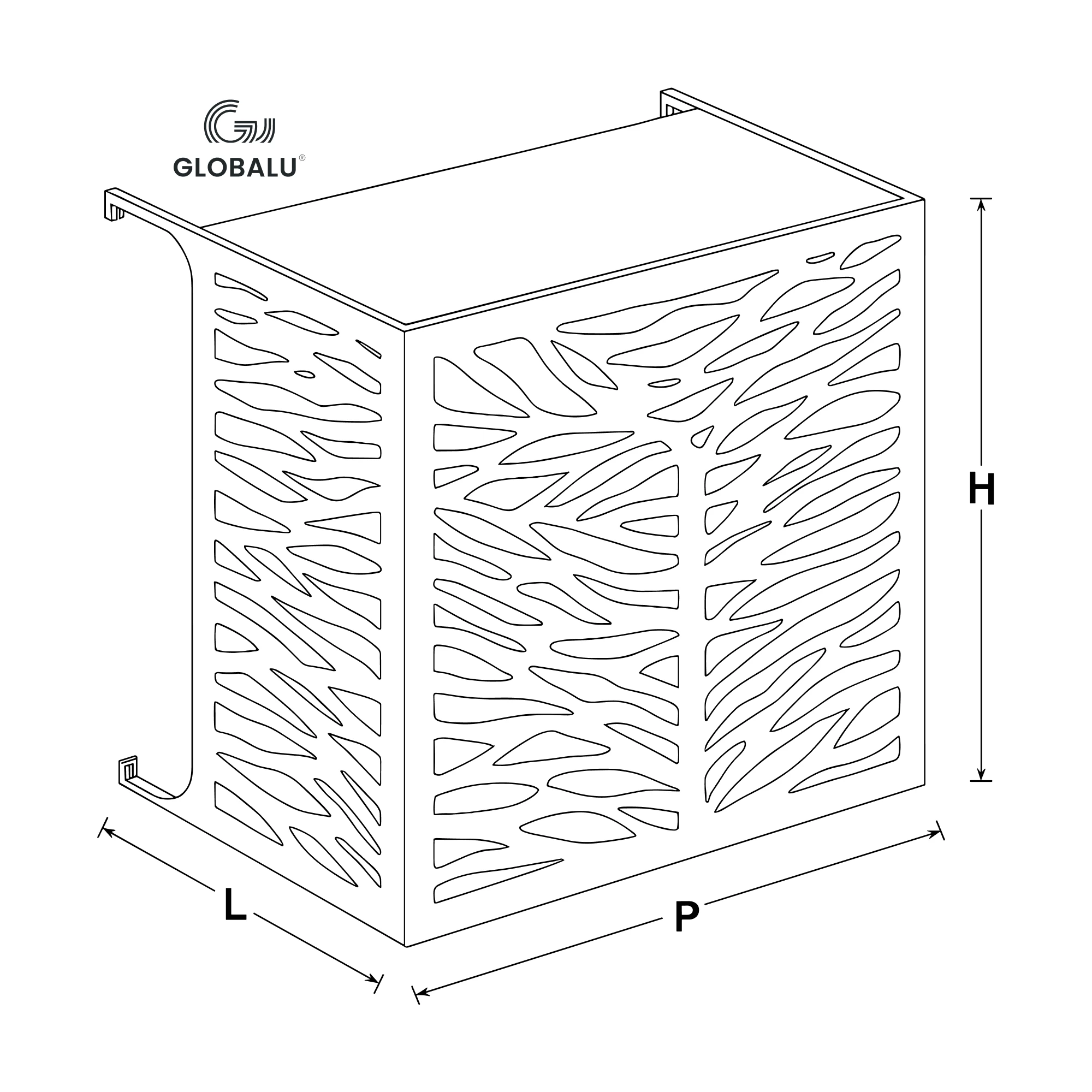Guide taille CCLIM MUR Schéma du cache climatiseur extérieur mural pour mesures.