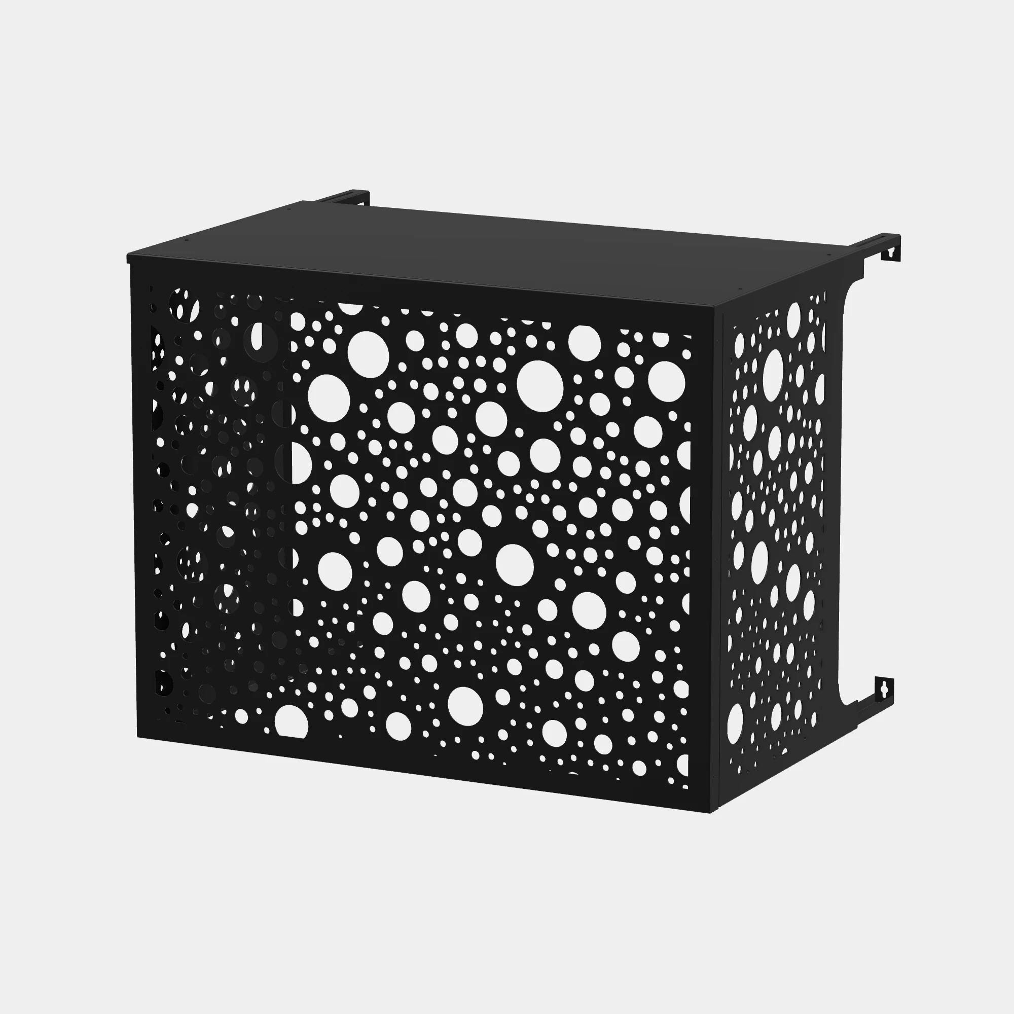 Cache climatiseur extérieur, fixation murale au motif Bulles. Finition noir profond.